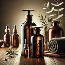 Deep tissue massage oils on display.