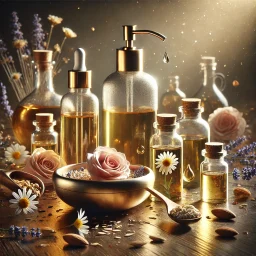 Massage oils beneficial for skin health displayed with skincare products.