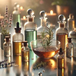 A professional blending massage oils in a well-organized workspace.