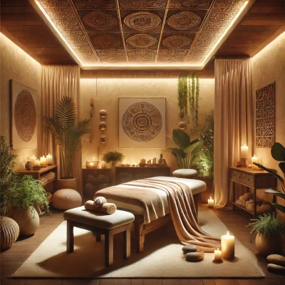 A tranquil setting depicting a tantra massage session focused on relaxation and stress relief.